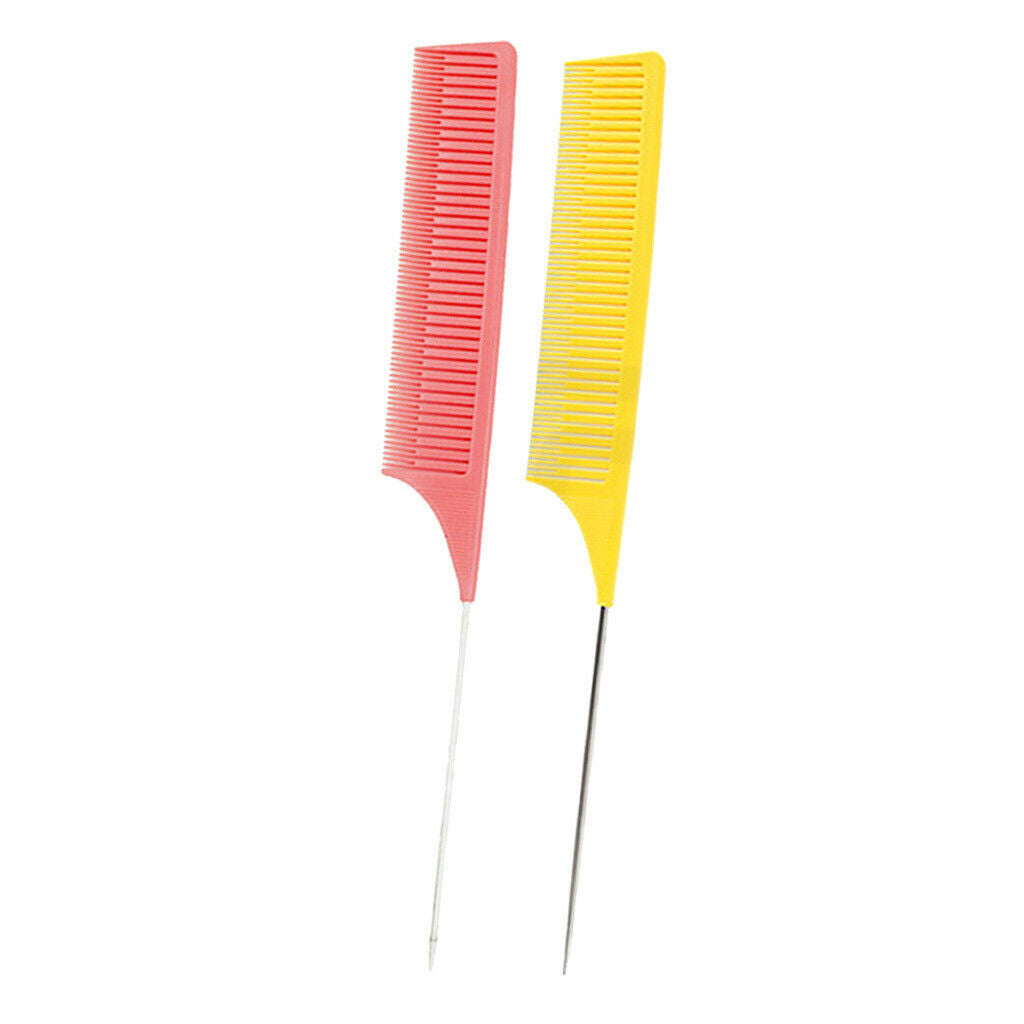 2 Pieces ABS Weave Highlighting Foiling Hair Comb for Hair Combs Pink+Yellow