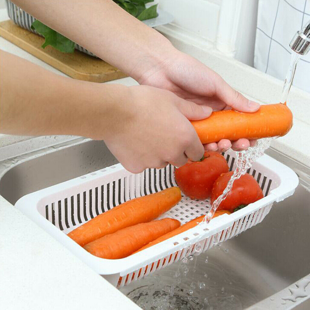 Dish Rack Over Sink Adjustable Holder Utensil Drainer Organizer Fruit white