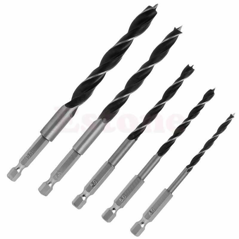 4 5 6 8 10mm 5pcs Quick Change Metal Tools 1/4" Hex Shank Wood HCS Drill Bit Set
