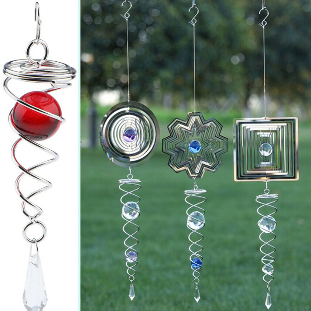 2 Pieces Metal Crystal Spiral Wind Spinner for Indoor Outdoor Green