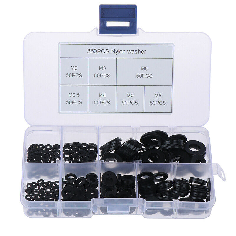 350Pcs 7 Sizes Nylon Flat Washer Assortment Set M2/M2.5/M3/M4/M5/M6/ WF