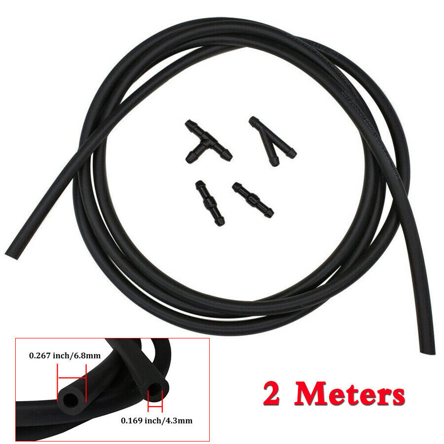 2Meters Rubber Hose w/ Connectors For Windscreen Washer Jet Pumps Washer Nozzles