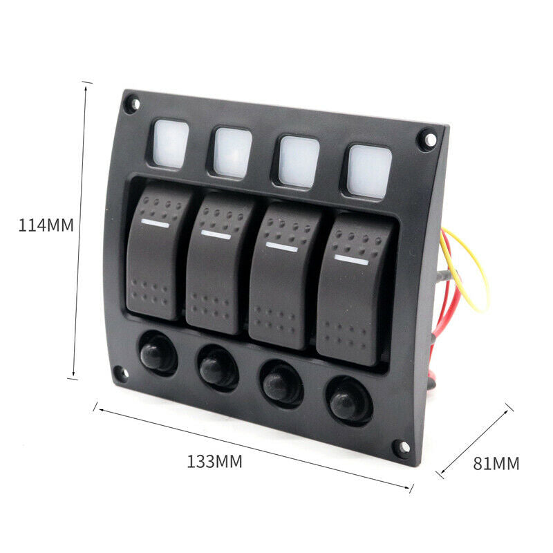 4 Gang LED Rocker Switch Panel Control w/ Circuit Breaker For RV Car Marine Boat