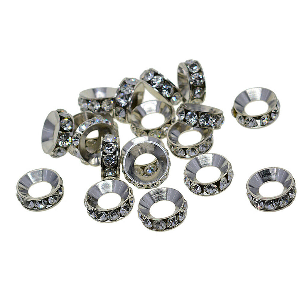 20Pcs Plated Alloy Rhinestone Stopper Rings Spacer Beads for Jewelry Making