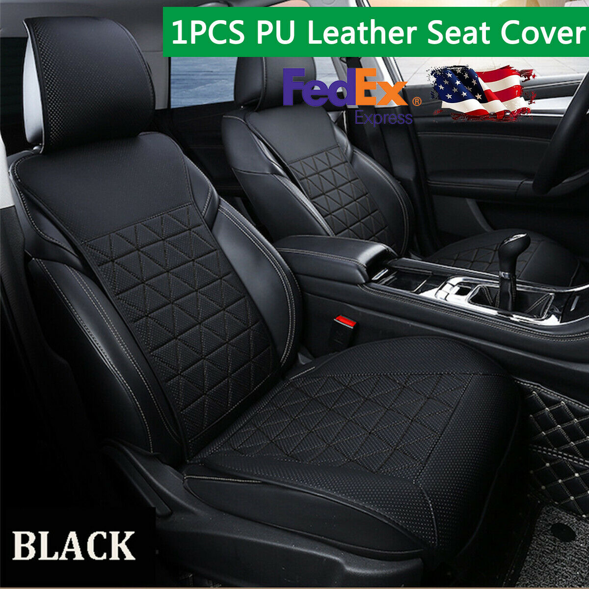 1PCS PU Leather Black Breathable Front Seat Cover Protector Cushion All Season