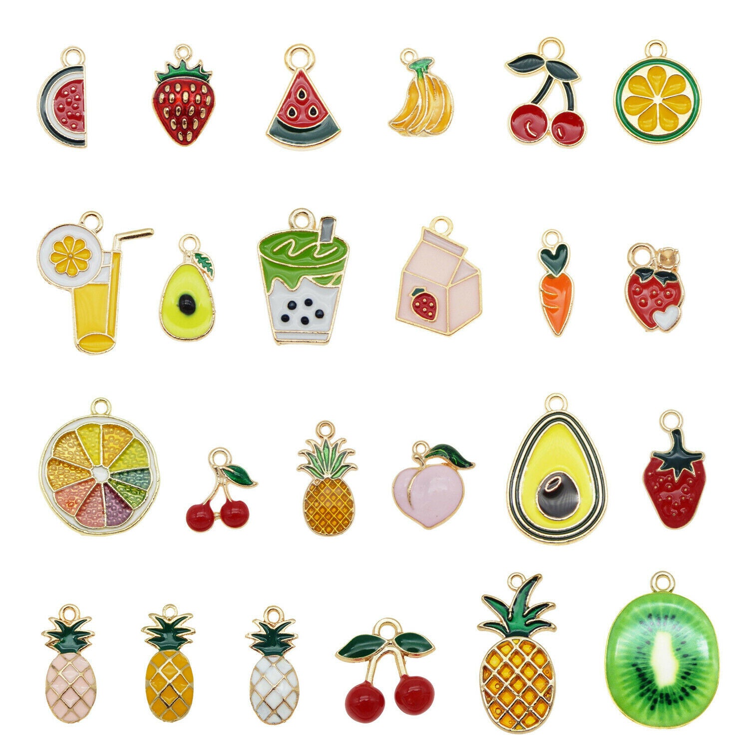 24 pcs Multi-style Enamel Fruits Charms Earring Pendant Jewelry Making Crafting