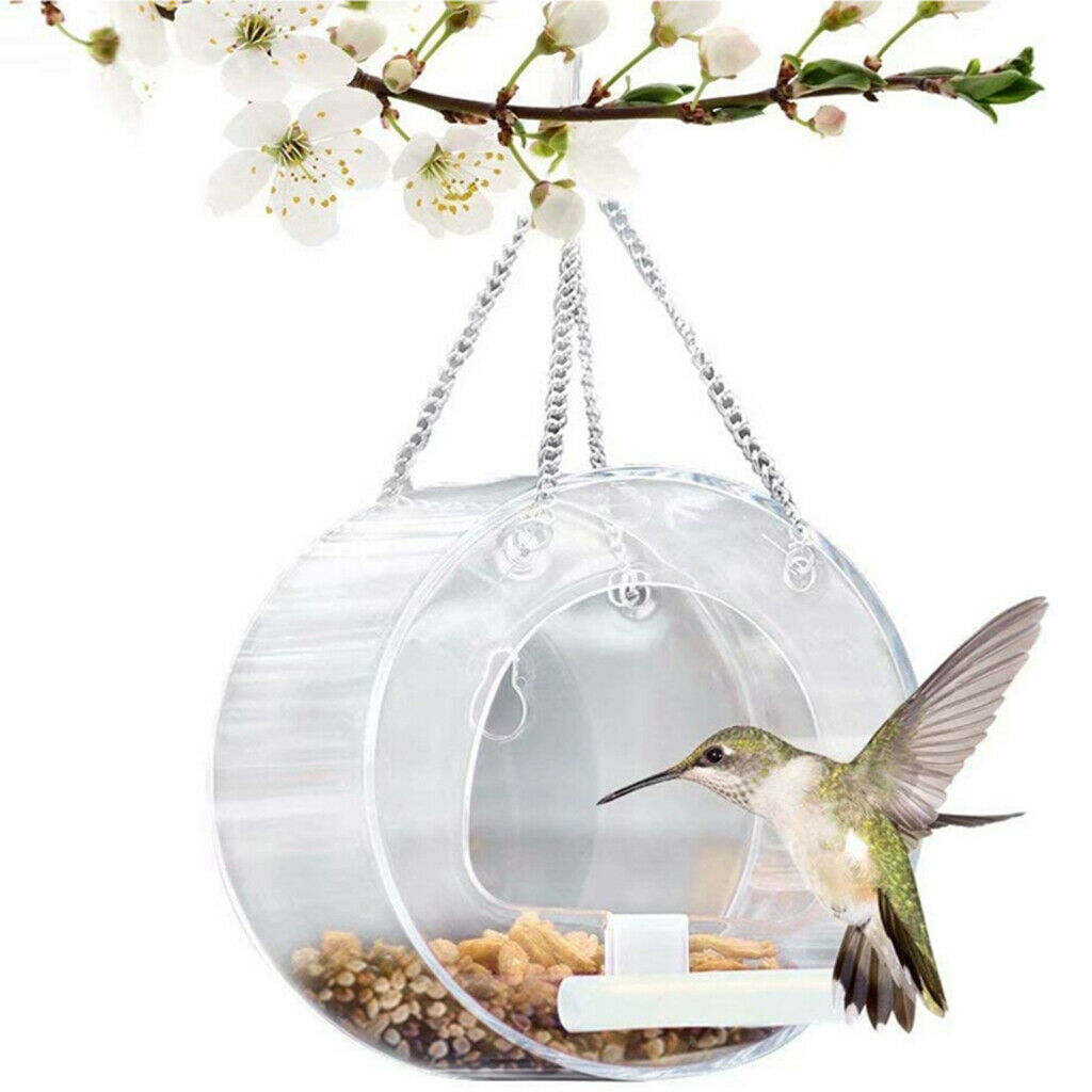 Window Bird Feeder Food Box - Clear Acrylic - Removable Slide Out Tray Outdoor
