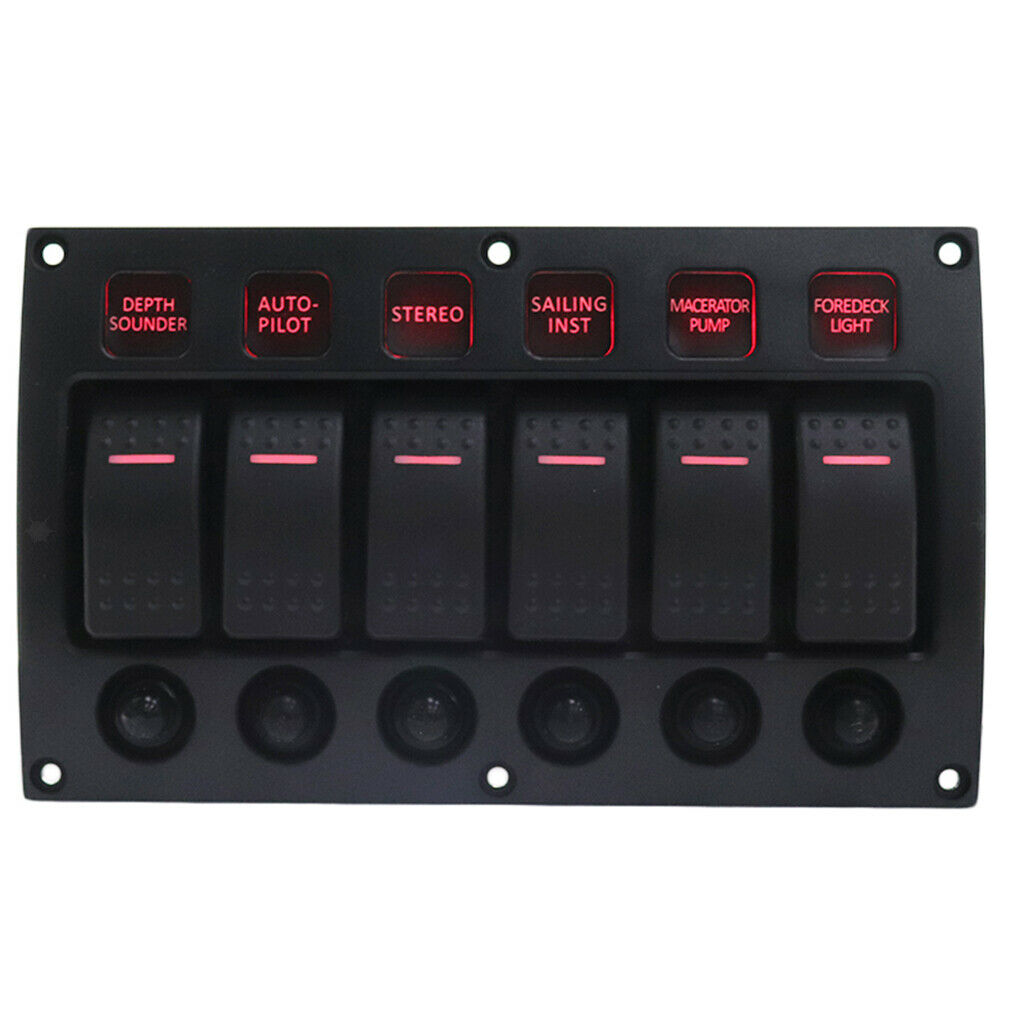 1 Piece Control Panel 6 Gear Red LED Rocker Switch Panel Switching Capacity: 20A