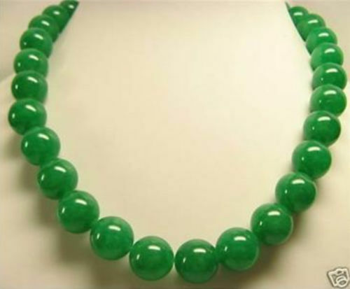 Beautiful GREEN Jade 18mm Beads Necklace 18"AAA