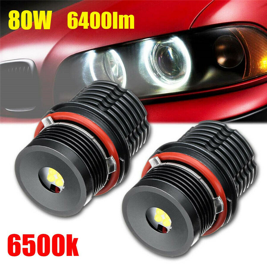 2 Pcs12V For BMW E63 E53 E39 Angel Eyes Error Free LED Halo Ring Light Bulbs 80W