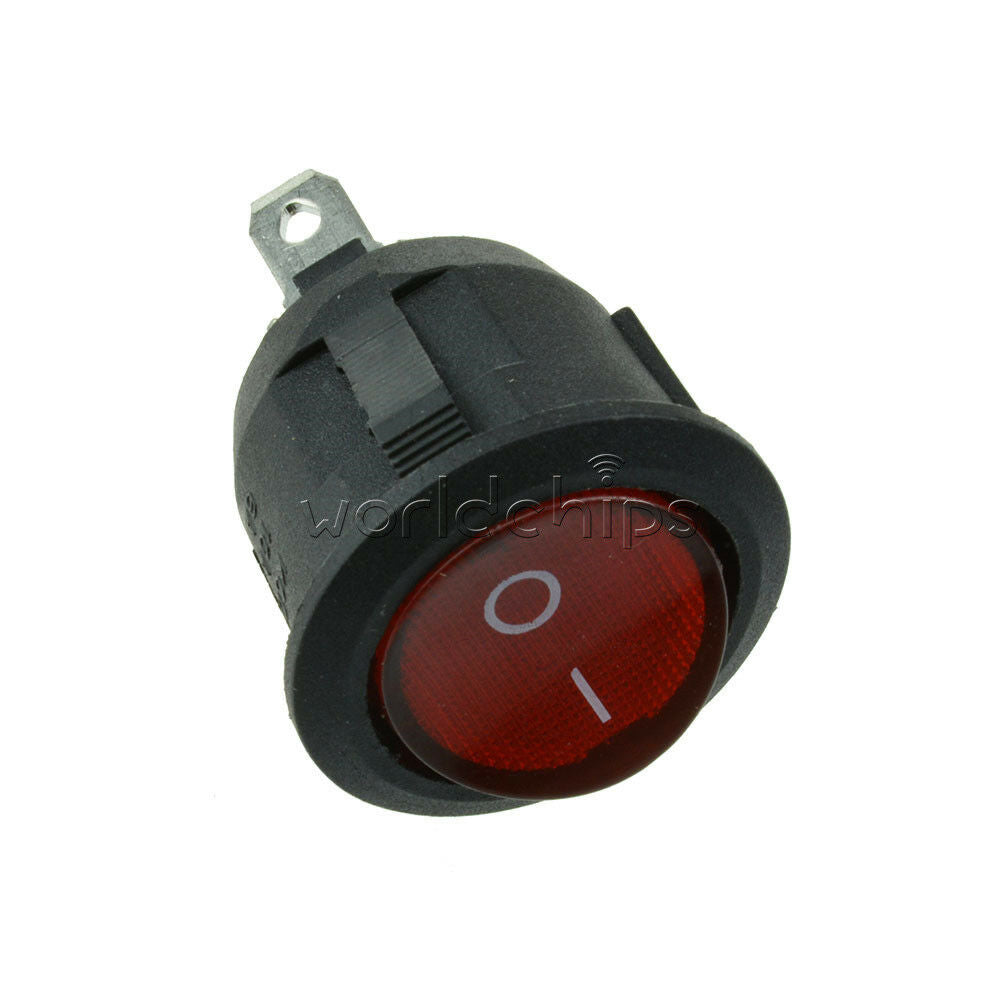 5Pcs Mini Round Red 3 Pin 125/250V SPDT ON-OFF Rocker Switch Snap-in