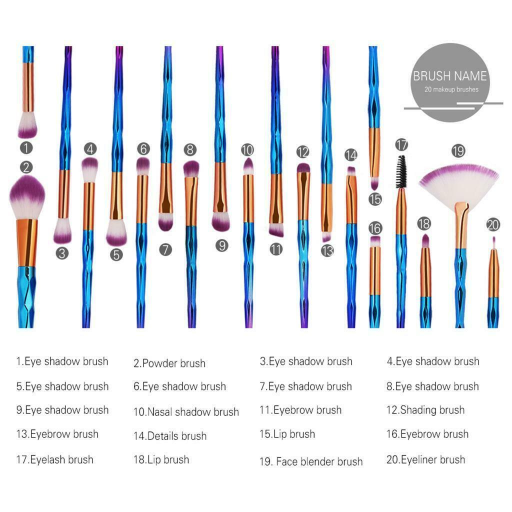 20Pcs Unicorn Eye Brush Set Kit Cosmetic Brushes Diamond purple,as described
