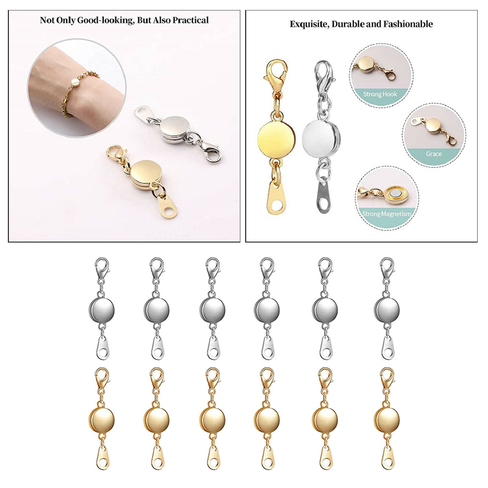 12pcs Jewelry Locking Magnetic Clasp Closures Hook for Necklace Making