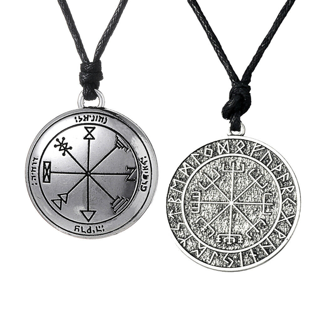 2 Pieces Exotic Talisman Viking Odin's Key of Solomon Seal Pendant Necklace