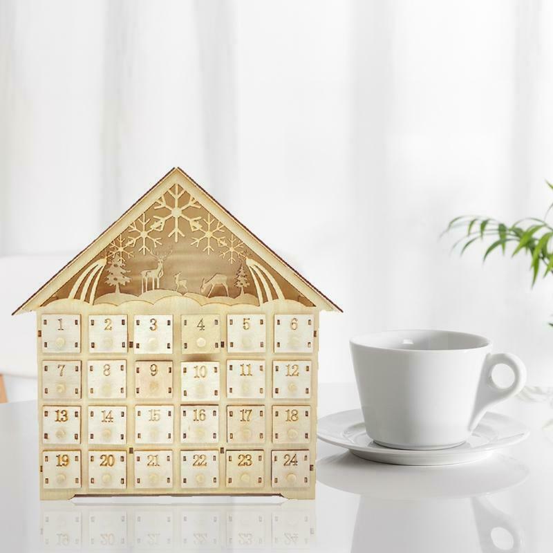 Elk Snowflake Wooden Christmas Countdown Calendar LED Lighted Wood House Xmas