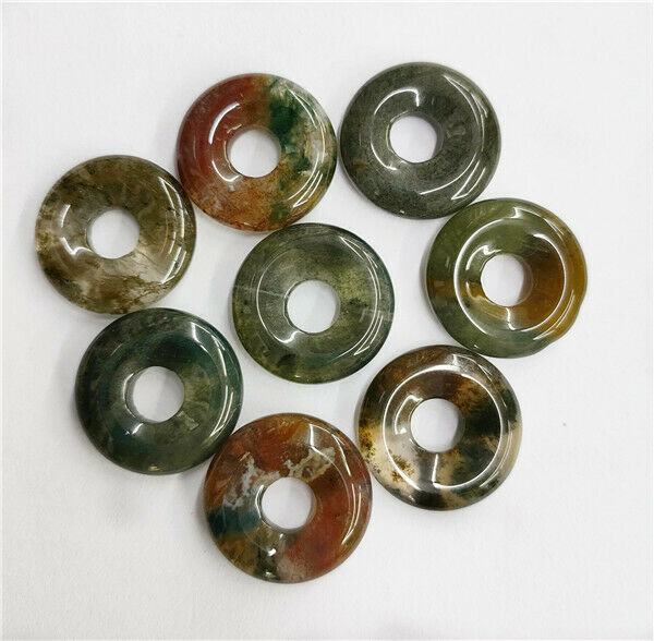 8Pcs 18mm Natural Green Moss Agate Donuts Pendant Bead DIY Jewelry Making HH242