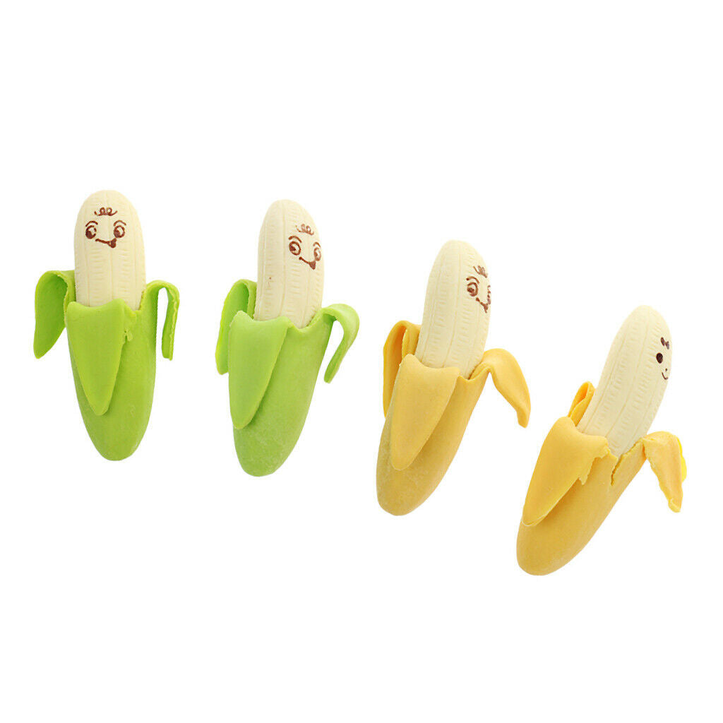 4pcs/Pack Attractive Cartoon Banana Fruit Pencil Rubber Erasers for Kids