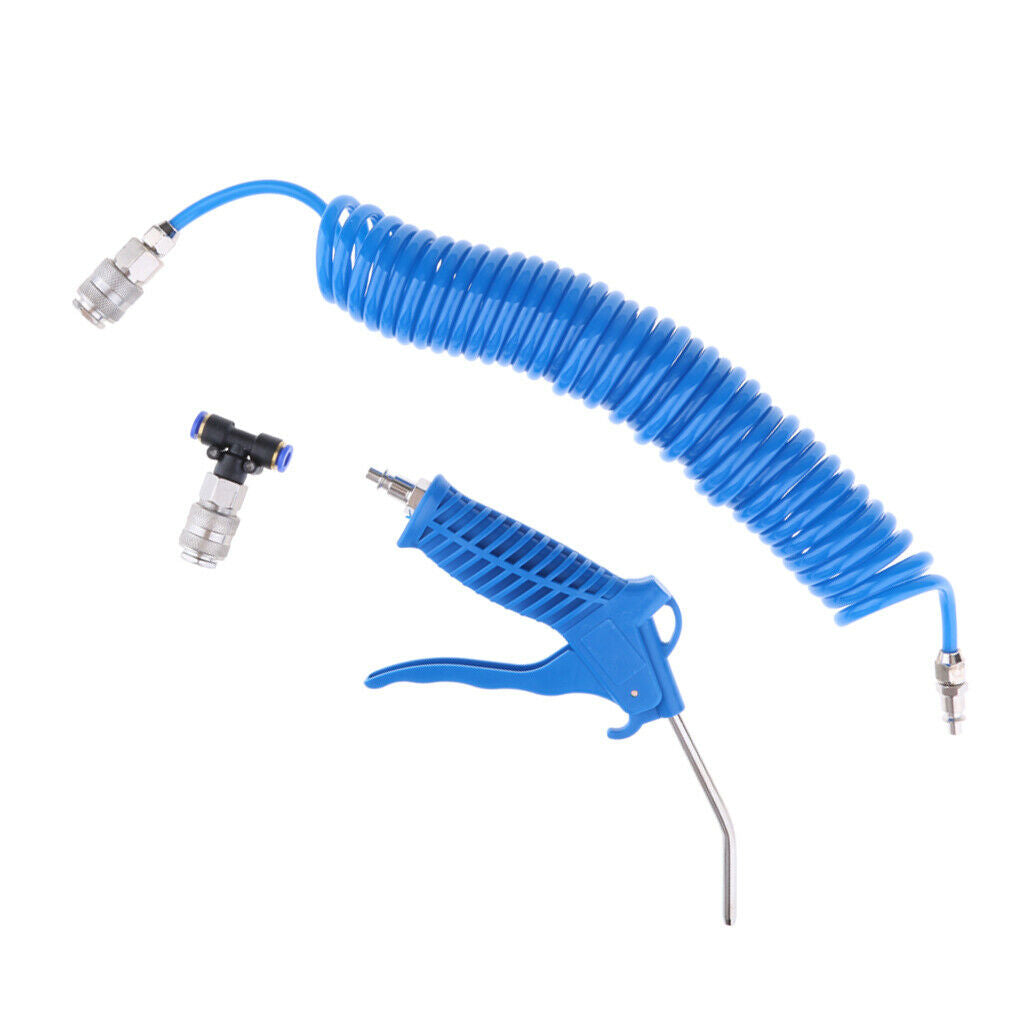 Air Blow Gun Dust Cleaner Kit Hand Tools, 5M Recoil Hose, Steel Nozzle Kit,
