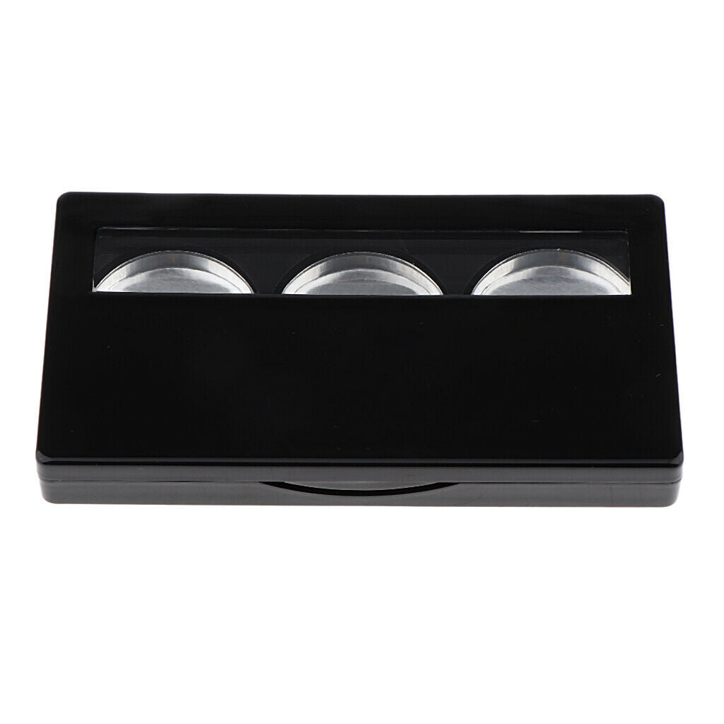 Black DIY Empty 3 Grid 26mm Eyeshadow Lipstick Blush Palette Box Case Square