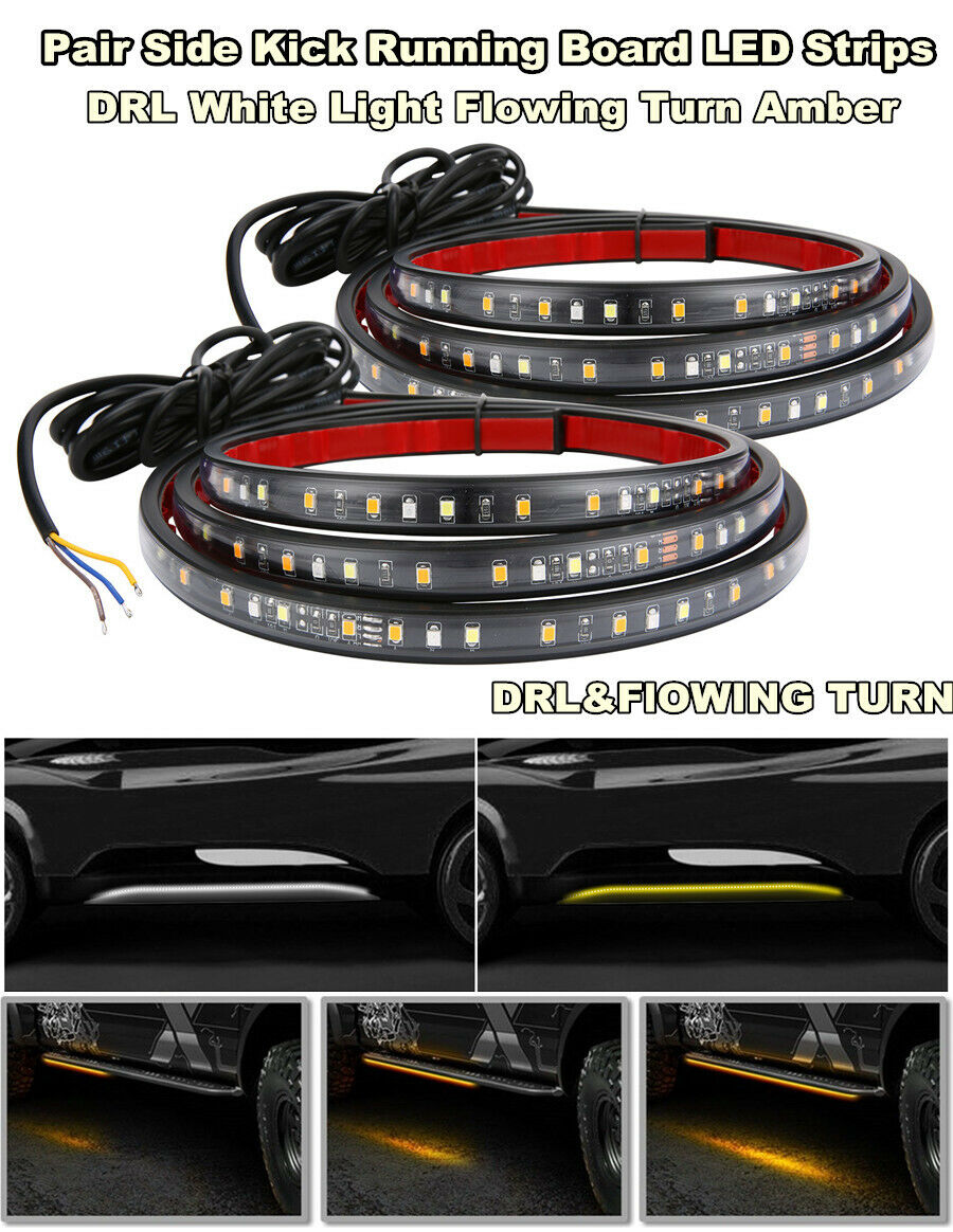 2 Pcs 60" LED Strips For Car Pedal Amber Running and White Door Open & Unlock