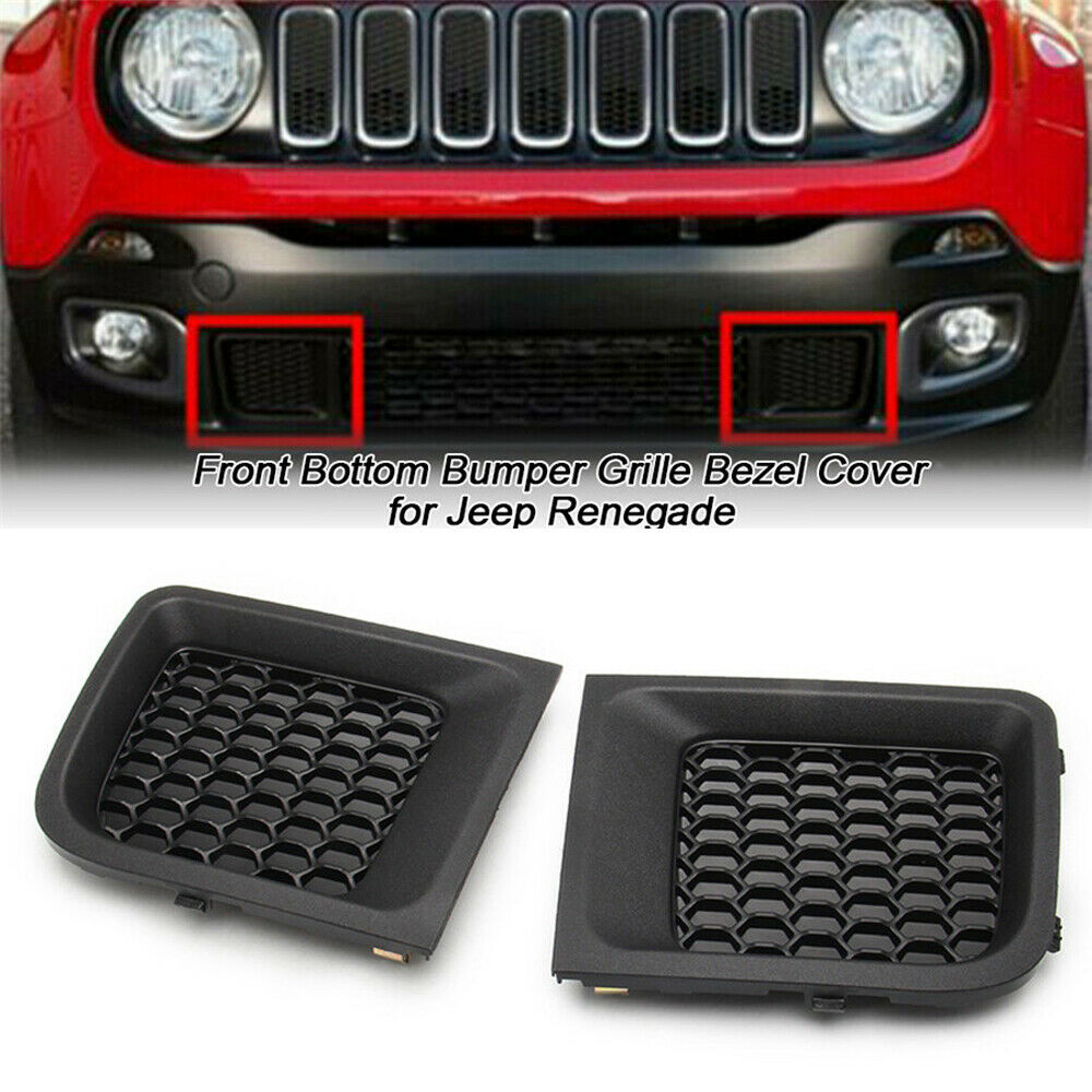 Black ABS Car Front Bumper Lower Grille Bezel Cover For Jeep Renegade 2015-2017