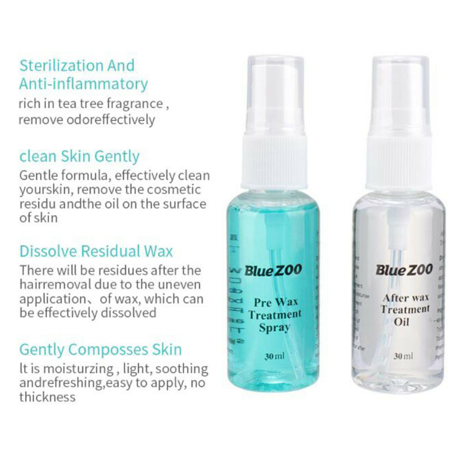 2 Bottle Pre & After Waxing Treatment Spray Hair Removal Tool Cleanser