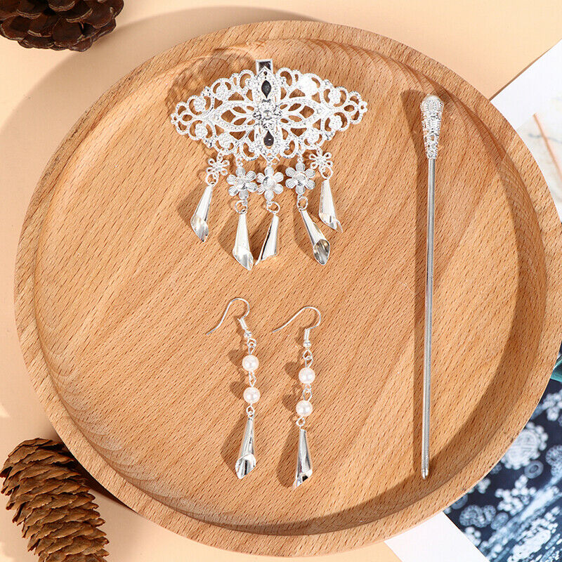 Handmade Chinese 1 Piece Hair Stick 1 Pair Earrings 1 Clip Bun Hair AccessorFCA