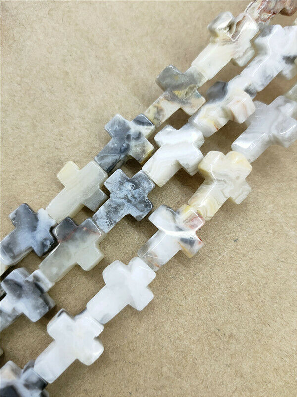 1 Strand 16x12x5mm Beige&Gray Crazy Lace Agate Cross Spacer Beads 15.5inch HH72