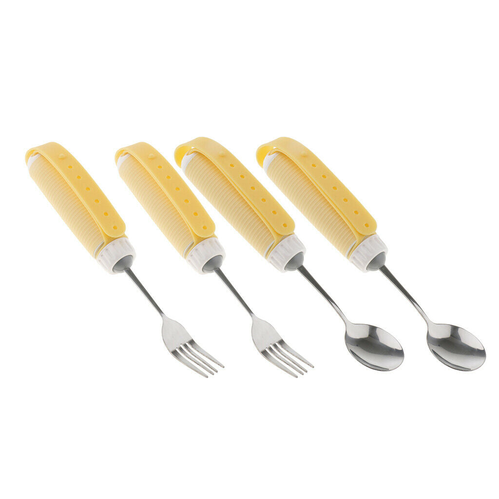 2Pcs Rotating Utensil Eating Aids Spoon Fork Set for Elderly Disability Kids