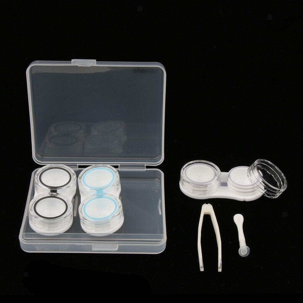 3 Pairs Contact Lens Boxes Travel Soaking Storage Case with Tweezers Kit