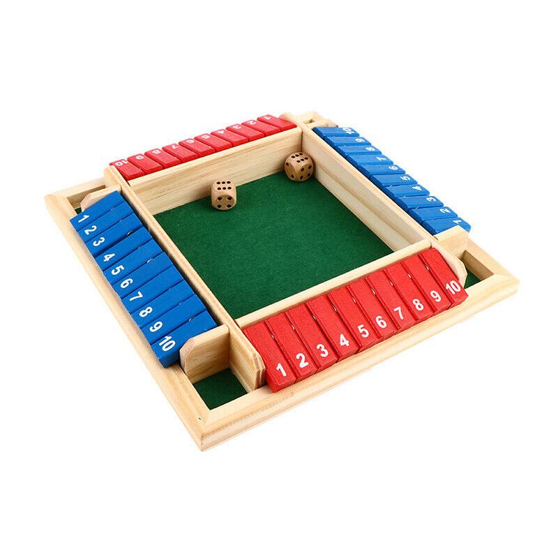 Shut The Box Dice Board Game 4 Sided 10 Number Wooden Flaps Dices Game Fam KX