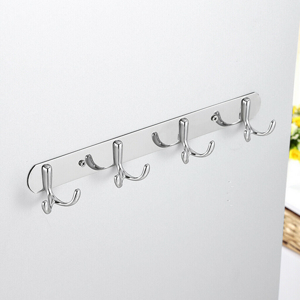 Chrome Double-deck 4 Hook Wall Hanger Coat Hat Towel Rack Bathroom Bedroom