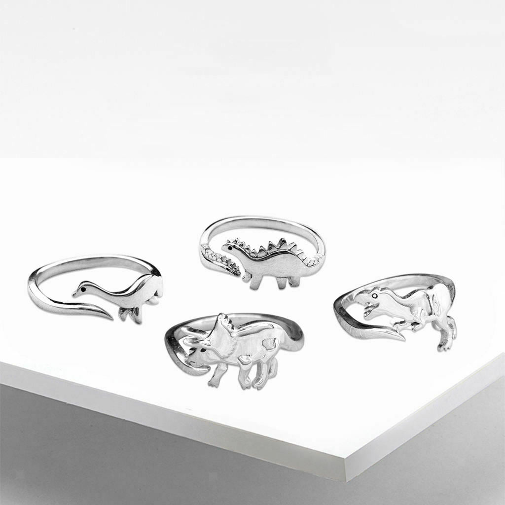 4 Pcs Punk Alloy Rings Dinosaur Theme Jewelry for Women Men Friends Holiday