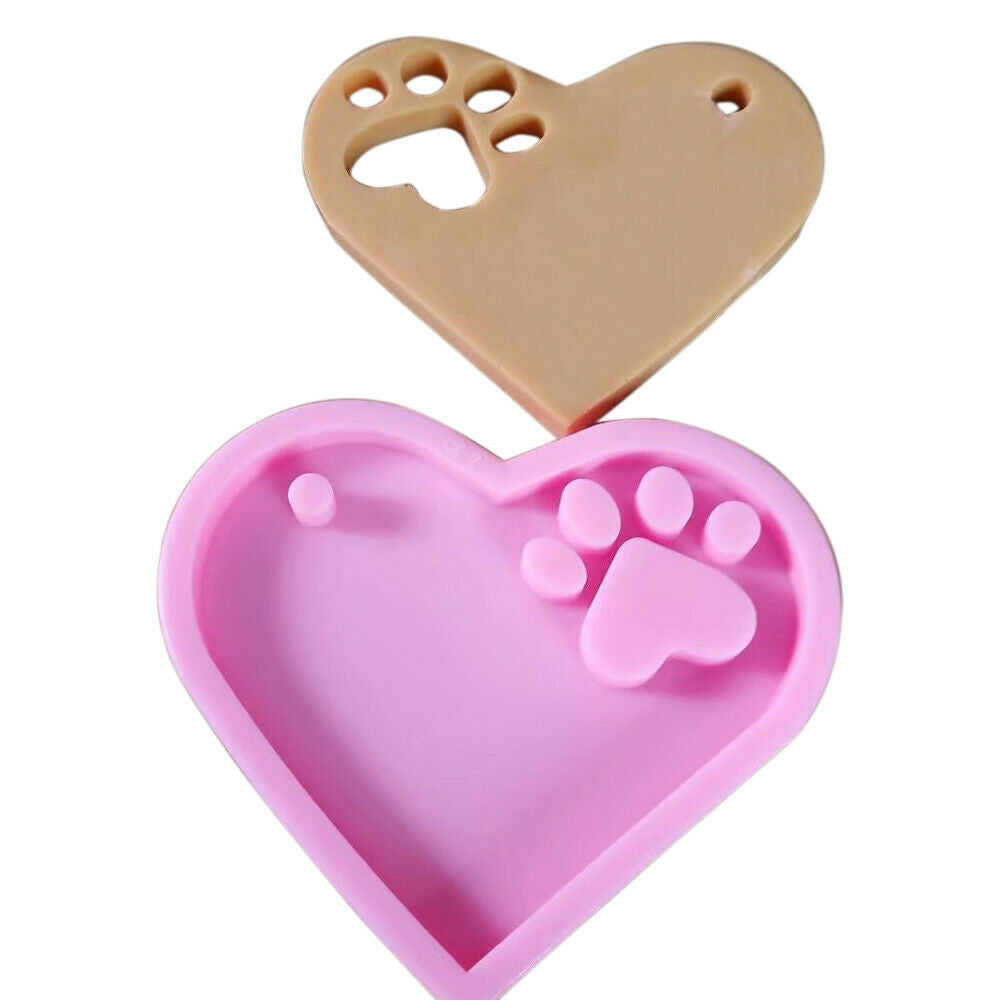 DIY Heart Paw Crystal Silicone Mold Keychain Pendant Jewelry Epoxy Casting Craft