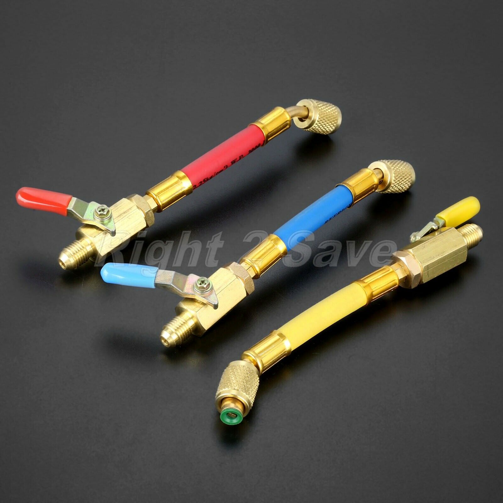 3X 1/4" SAE R134A Refrigerant HVAC AC Charging Hoses with Ball 7" Valve