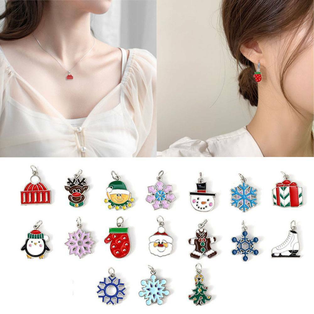 17Pcs Mixed Assorted Xmas Tree Bell Gift Alloy Enamel Charms Pendants Crafts