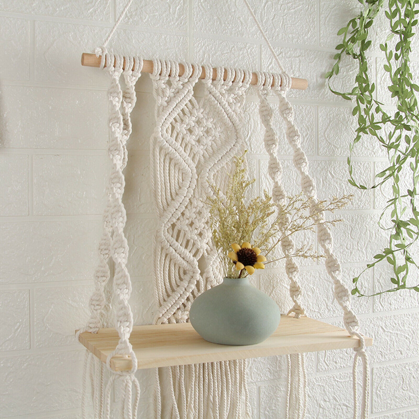 50x30cm Chic Boho Style Tapestry Wall Shelf Cotton Rope Books Plant Rack