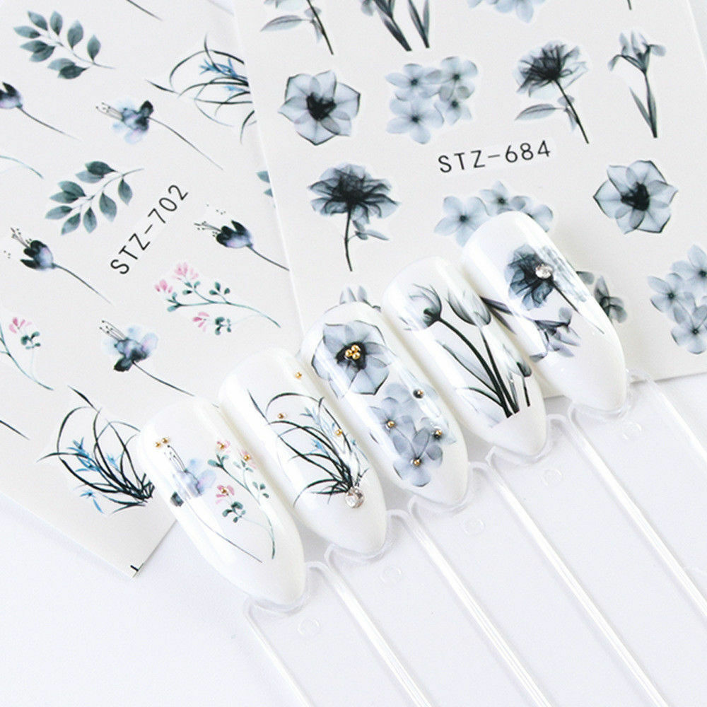 24 PCS Nail Art Stickers Watercolor Water Transfer Decals Flowers DIY Tips Lot