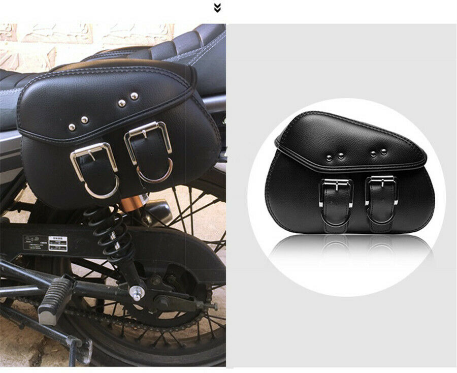 Mini Motorcycle PU Leather Side Saddle Luggage Bags Black metal buckle Pair