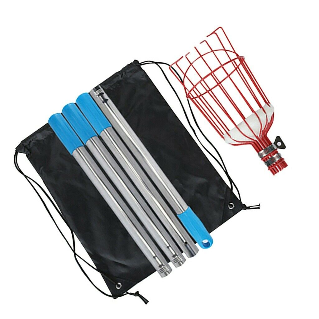 Orchards 5ft Fruit Picker Tool Stainless Height Adjustable Fruit Picker w/Basket
