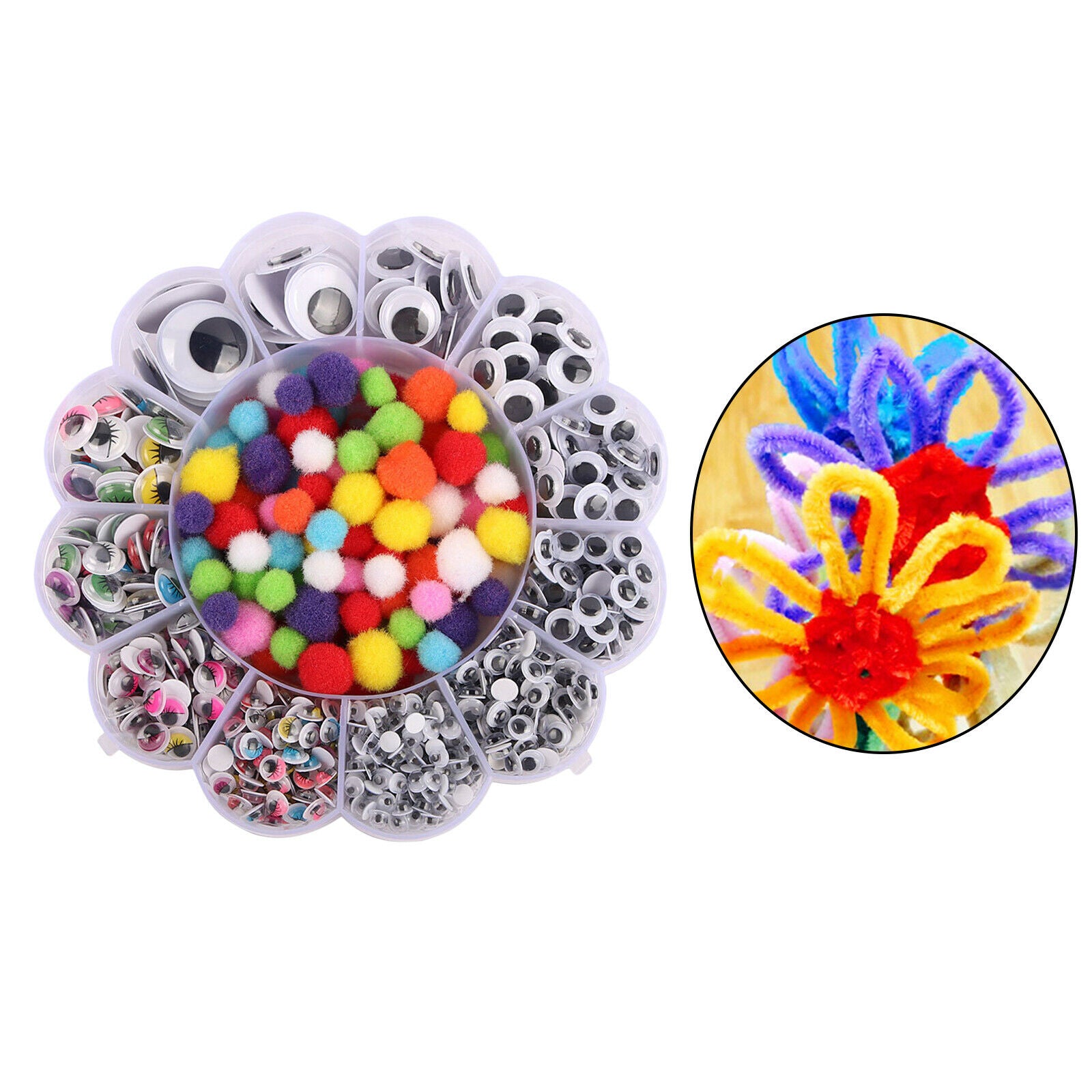 900pcs Googly Wiggle Eyes Self Adhesive, with 100 Pieces Pom Poms for Craft