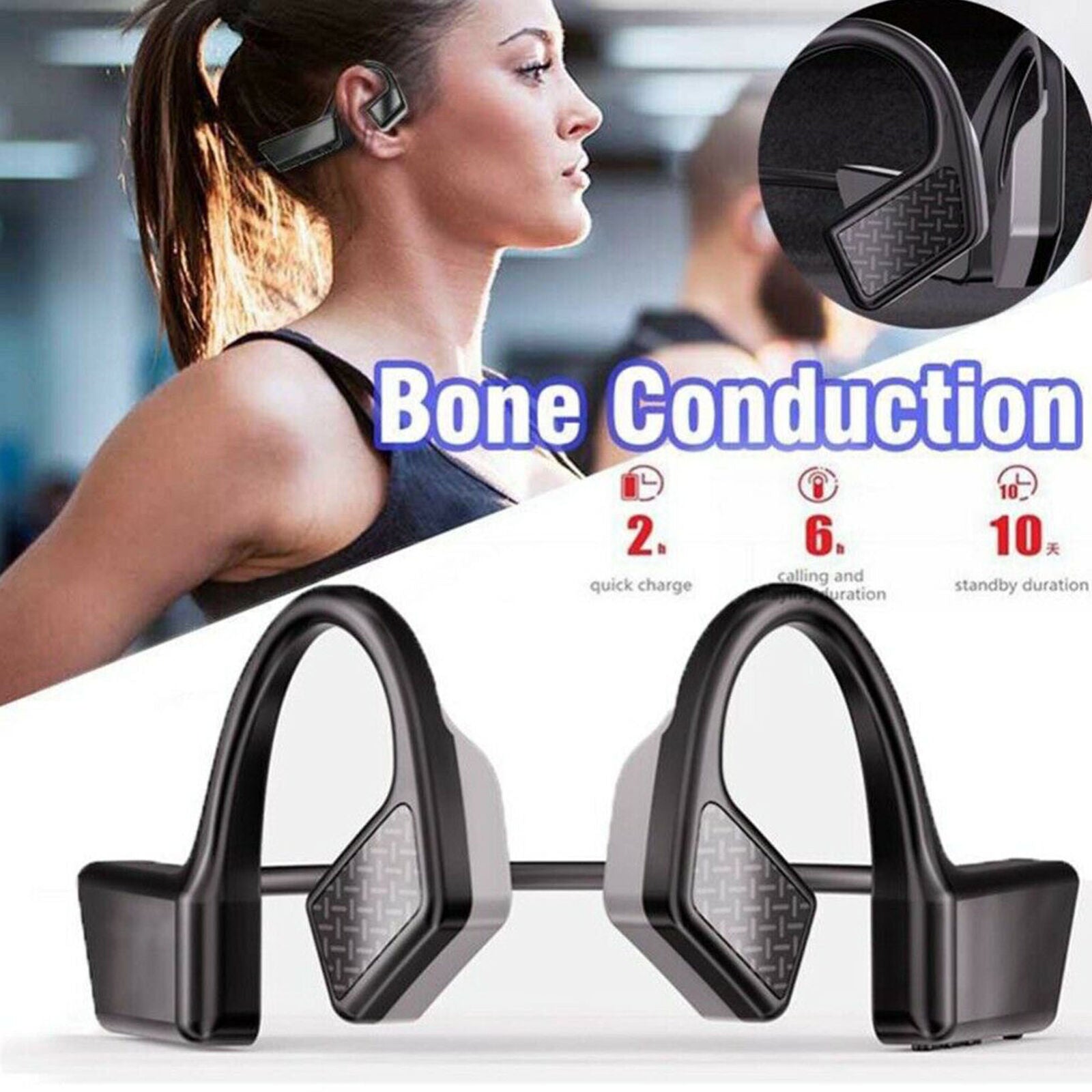 Mini Wireless Bluetooth Bone Conduction Headset Stereo Headphone Earphone Sport