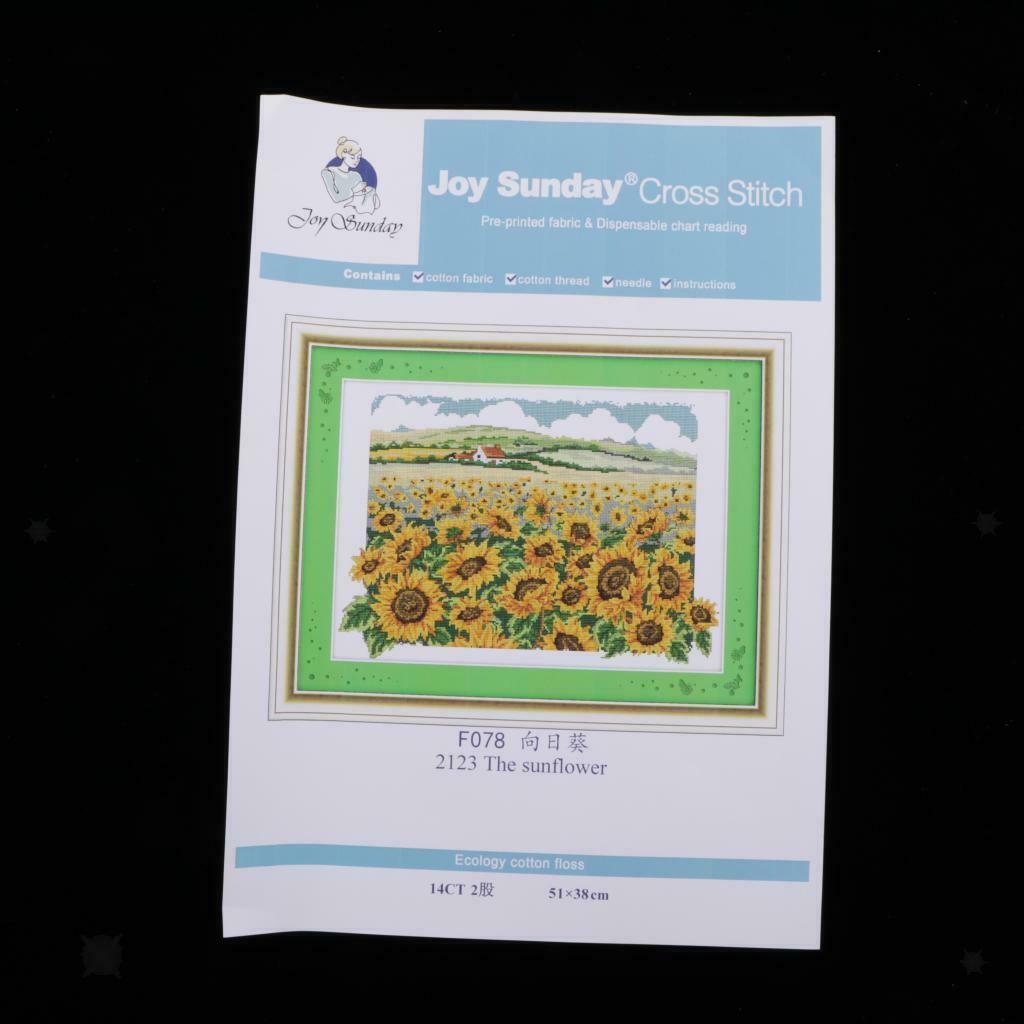 Cross Stitch Stamped Kits Pre-Printed Sunflower Pattern for Beginner Adults