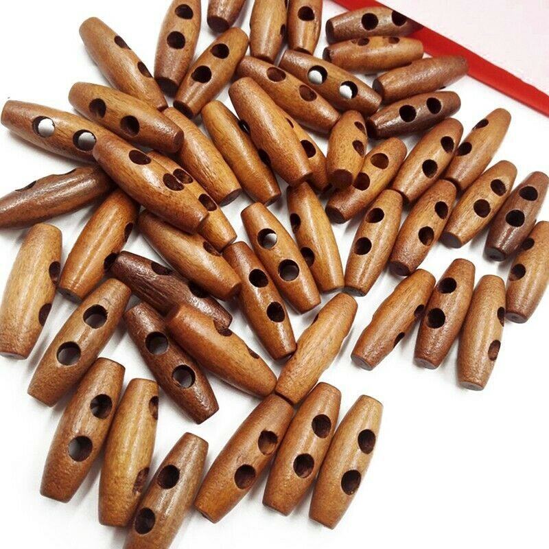 50 Pieces Olive Shape Wooden Toggles Buttons 2 Holes Sewing Buttons for ClotheO9