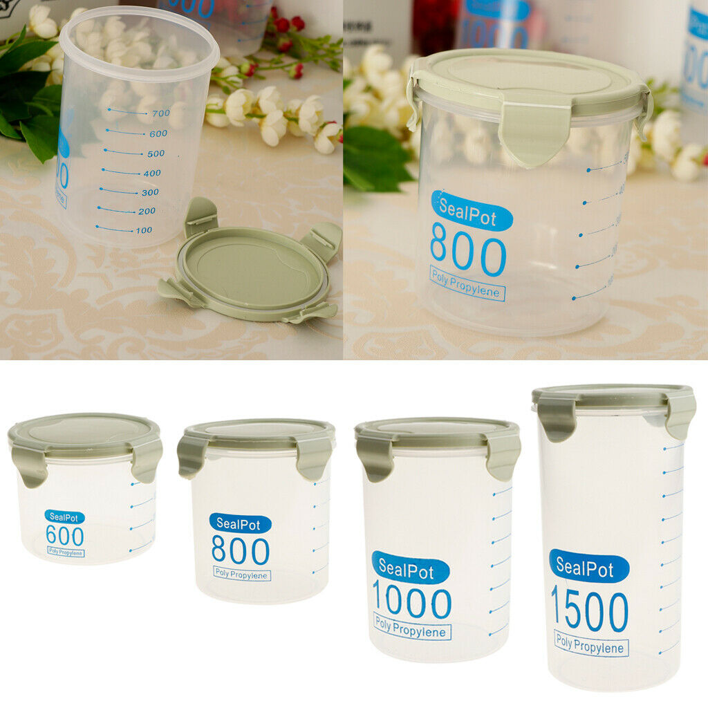4Pcs Dry Food Storage Container With Scoop Plastic Cereal Pet Dog Cat Dispenser