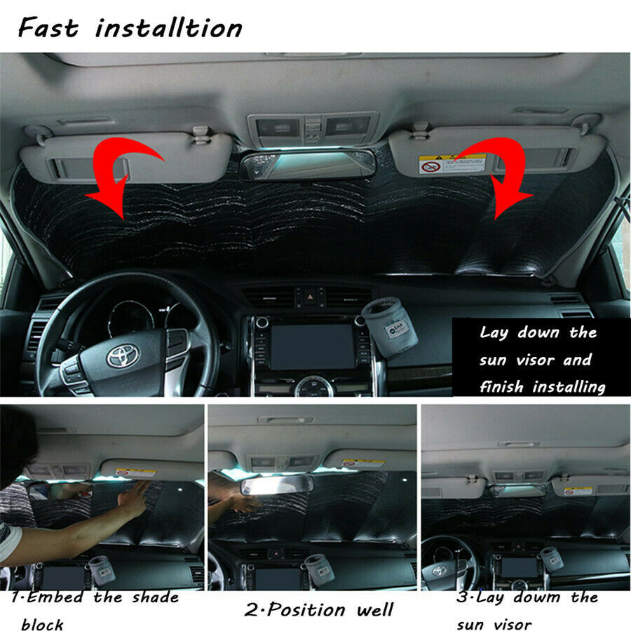 Black Car Windowshield Suction Cups Sun Visor Sunshade Anti-UV Glare Irradiation
