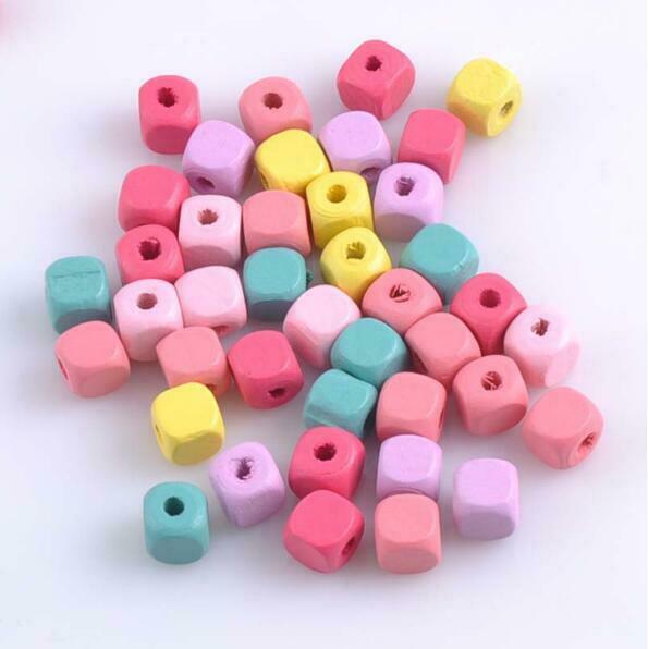 100pcs Mixed Color Wooden Cube Spacer Beads For Jewelry Making DIY 10mm