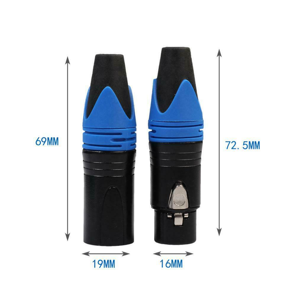 2X 3 Pins XLR Plug Connector Male and Female Microphone Mic Cable Adapter Blue