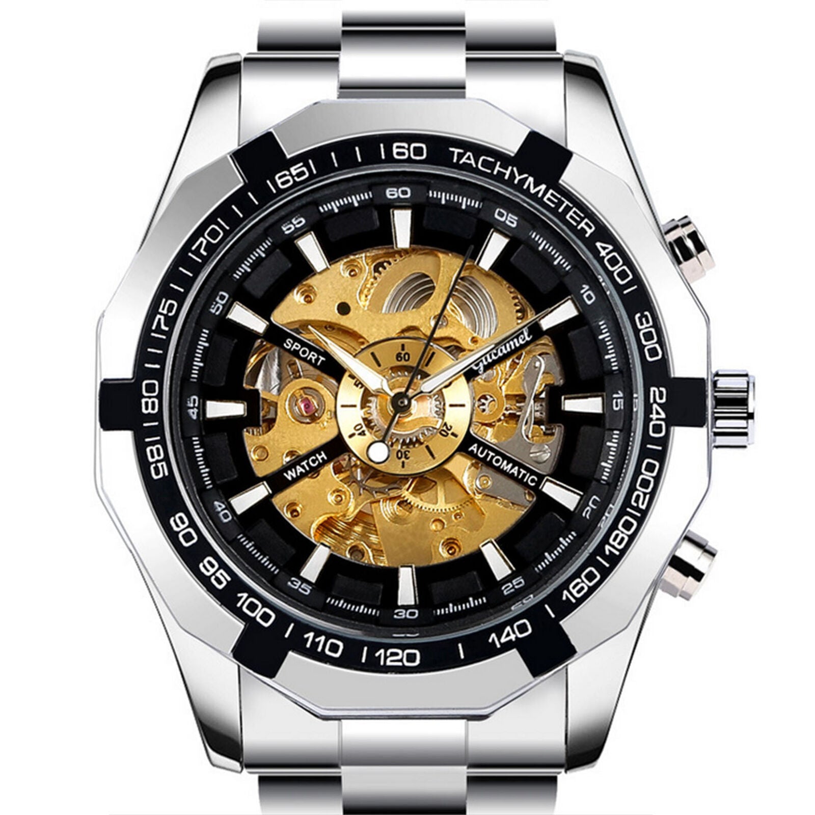 Skeleton Dial Automatic Mechanical Watch Men's Stainless Steel Band Wrist Watch
