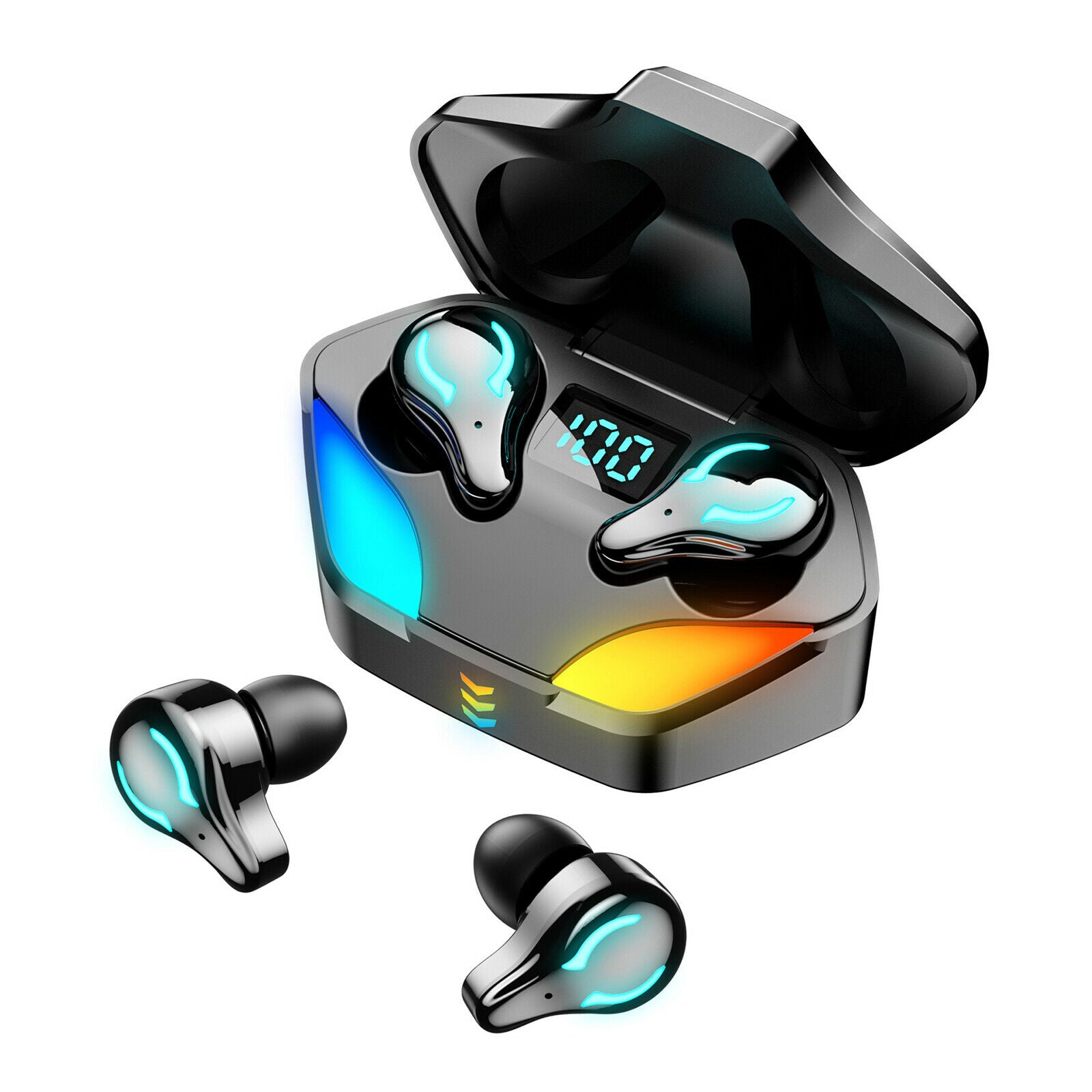 Bluetooth 5.1 Wireless Earbuds Premium Sound Cool Light for Sport Black